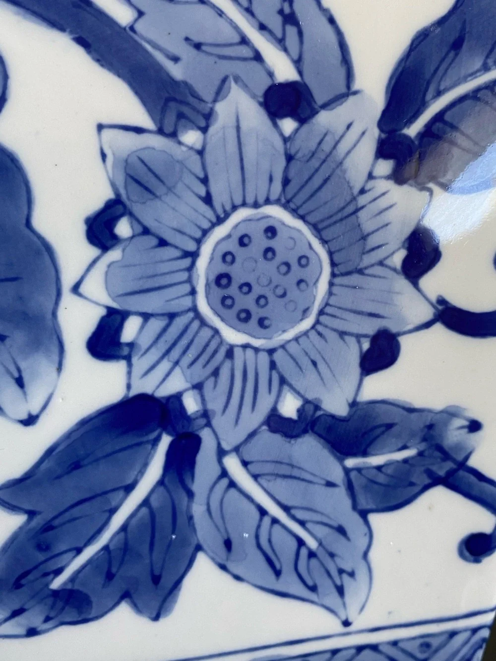 Chinoiserie Blue White Chinese Porcelain Vase Flowers Square Base Handles 10”